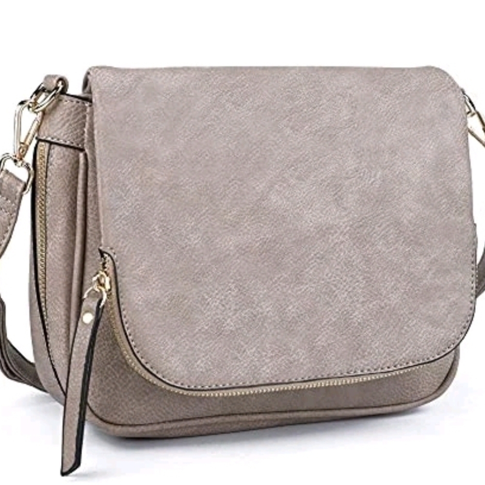 Miztique Beige Crossbody Bag with Gold Accents